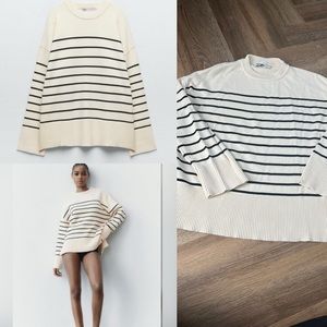 Zara Knit Cream Striped Sweater
